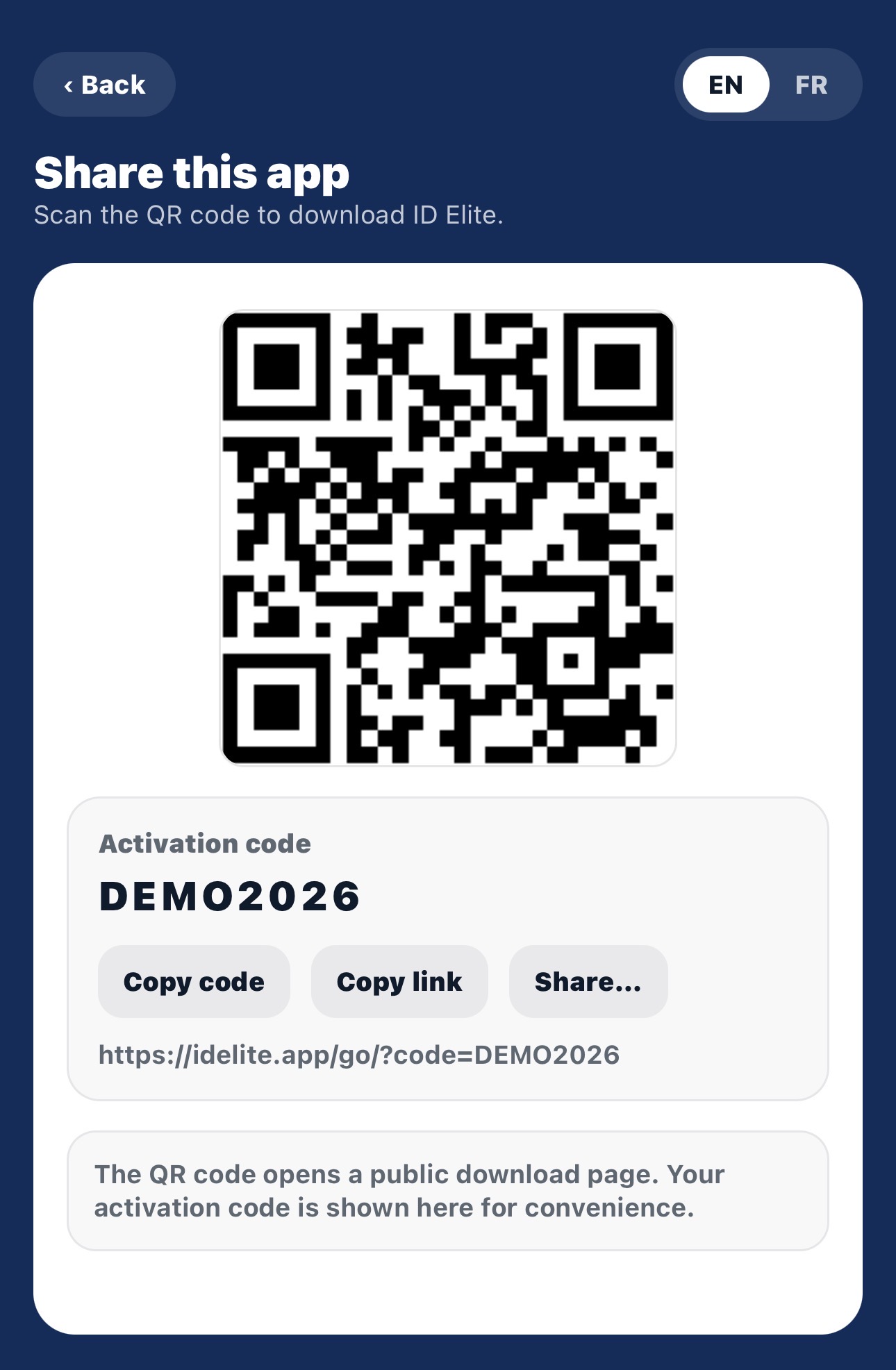 ID Elite organic growth and QR sharing